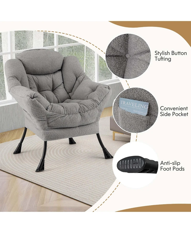 Costway Lazy Sofa Chair Accent Leisure Armchair with Folding Footrest & Storage Pocket