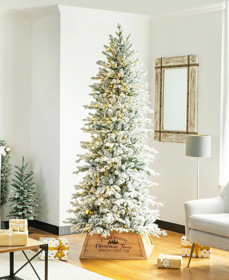 Glitzhome Natural Wooden Trapezoid Farm Fresh Christmas Trees, 26"