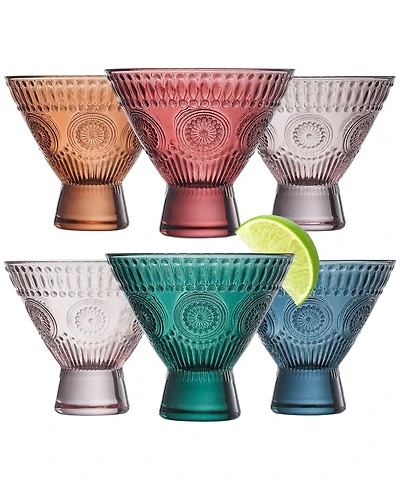 The Wine Savant Art Deco Vintage Colored Stemless Martini Glasses, Set of 6