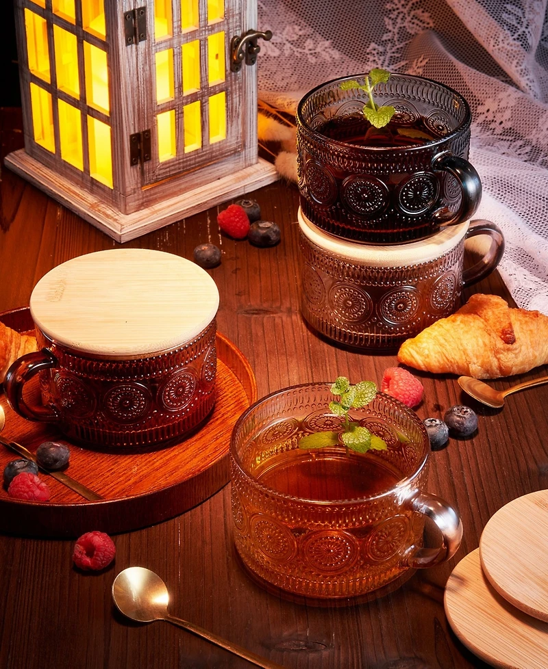 The Wine Savant Colored Vintage Hobnail Coffee Mugs, Set of 4