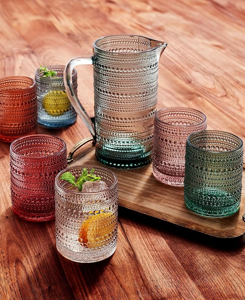 The Wine Savant Hobnail Beaded Pitcher and Tumbler Glasses, Set of 7