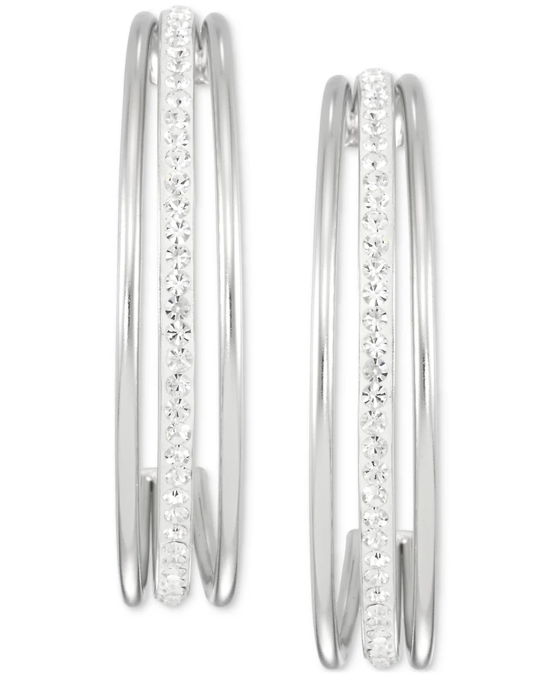 Simone I. Smith Crystal Triple Row C-Shape Earrings 18k Yellow Gold Over Sterling Silver or (48mm)