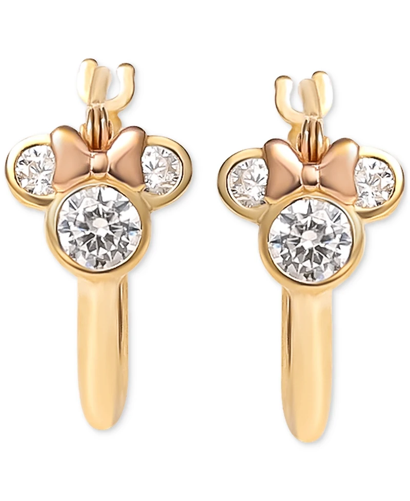 Disney Minnie Mouse Cubic Zirconia Small Hoop Earrings in 10k Yellow & Rose Gold, 1/2"