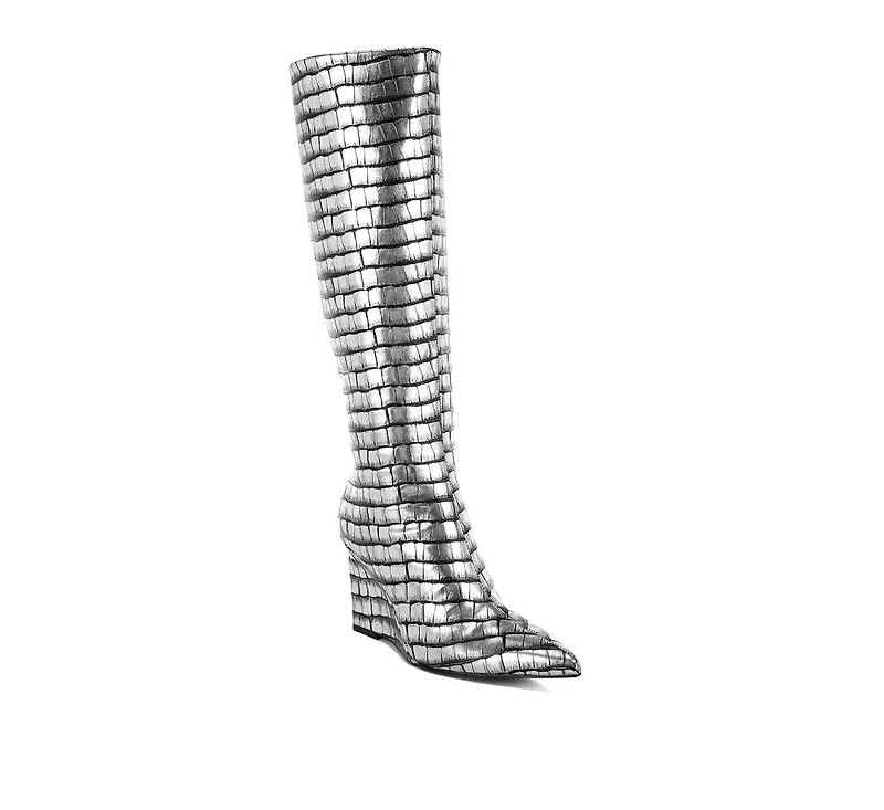 Bass Head Croco Metallic Long Boots
