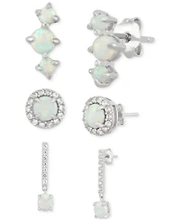 3-Pc. Set Lab-Created Opal (7/8 ct. t.w.) & Lab-Created White Sapphire (7/8 ct. t.w.) Stud & Drop Earrings in Sterling Silver