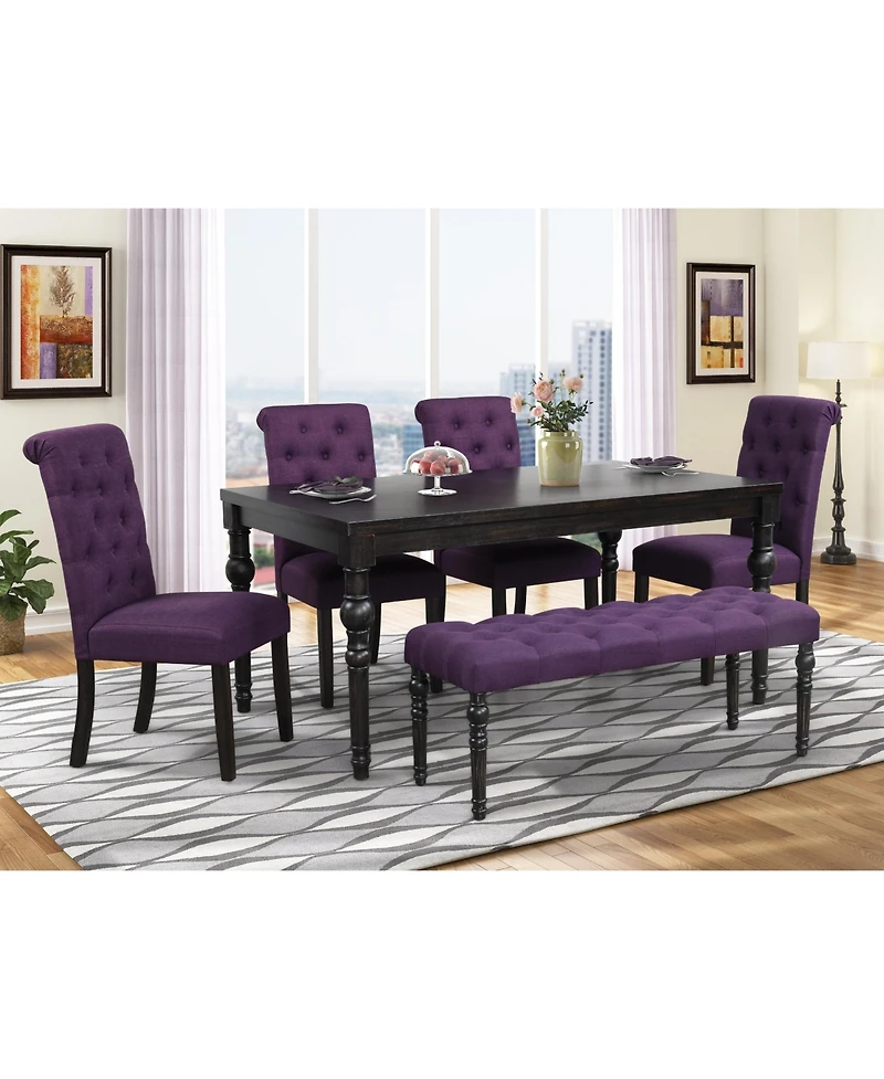 Urban Style Dark Wash Wood Dining Set Table, 4 Chairs and Bench
