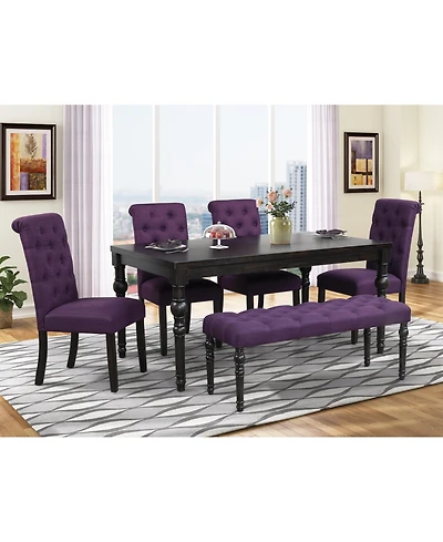 Urban Style Dark Wash Wood Dining Set Table, 4 Chairs and Bench