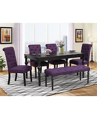 Urban Style Dark Wash Wood Dining Set Table, 4 Chairs and Bench