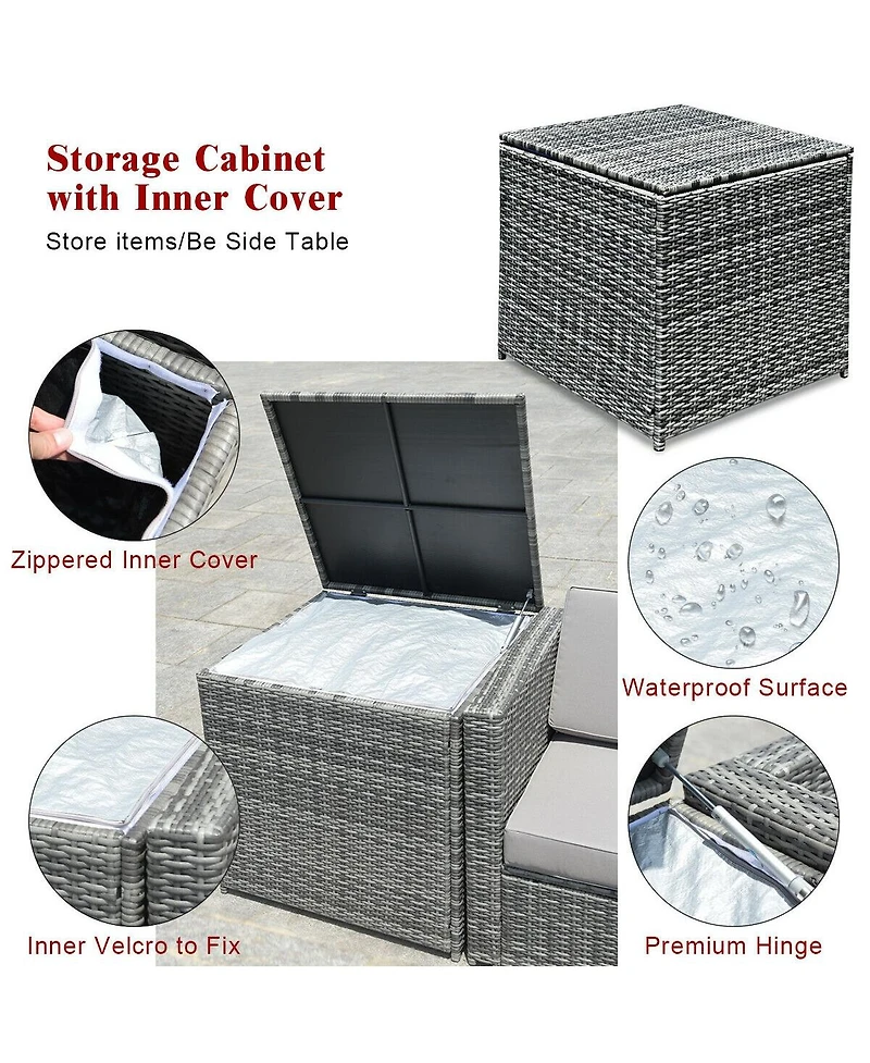 Sugift 8 Piece Wicker Sofa Rattan Dinning Set Patio Furniture with Storage Table-Red