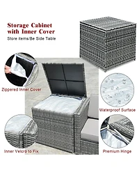 Sugift 8 Piece Wicker Sofa Rattan Dinning Set Patio Furniture with Storage Table-Red