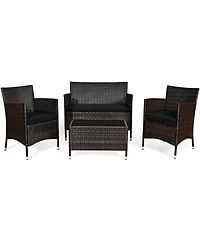 Sugift 4 Pieces Rattan Sofa Set with Glass Table and Comfortable Wicker for Outdoor Patio-Black