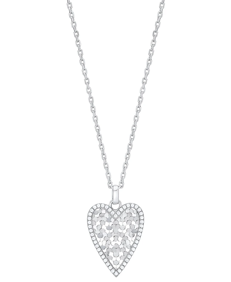 Diamond Border Diamond-Cut Heart Pendant Necklace (1/4 ct. t.w.) in Sterling Silver