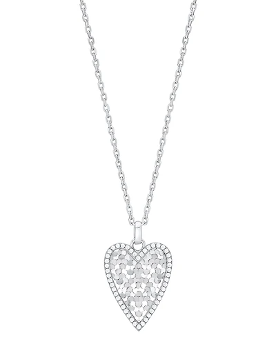 Diamond Border Diamond-Cut Heart Pendant Necklace (1/4 ct. t.w.) in Sterling Silver
