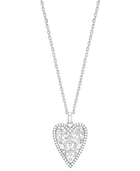 Diamond Border Diamond-Cut Heart Pendant Necklace (1/4 ct. t.w.) in Sterling Silver