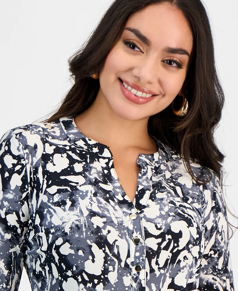 I.n.c. International Concepts Petite Printed Long-Sleeve Top, Exclusively at Macy's