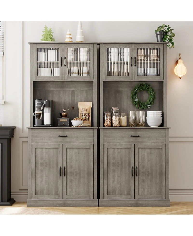 gaomon Kitchen Pantry Cabinet, 71" Tall Kitchen Hutch Storage Cabinet with Microwave Stand, Freestanding Buffet Cabinet