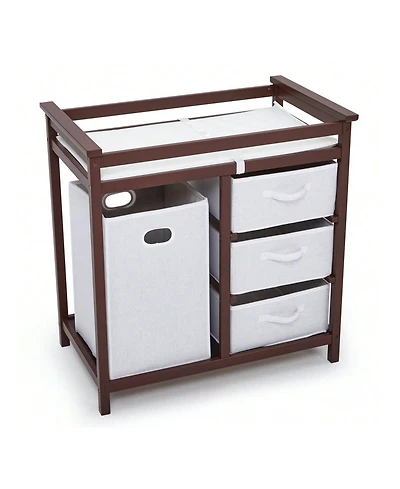 gaomon Wooden Baby Changing Table, Diaper Changing Table, Infant Diaper Changing Station Dresser With Laundry Hamper, 3 Drawer Basket And Changing Pad