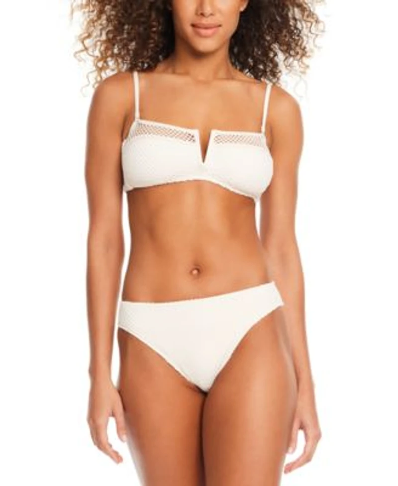 Sanctuary Womens Sea Crochet V Wire Bandeau Bikini Top Hipster Bikini Bottoms