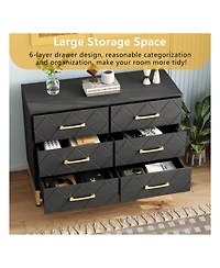 gaomon Dresser For Bedroom With 6 Drawer Double Dressers, Modern Wooden Dresser Chest, Beside Table For Closet, Nursery, Living Room