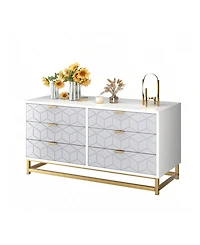 6 Drawer Dresser For Bedroom, Modern Dressers & Chests Of Drawers, Wood Dresser Chest Organizer With Metal Legs, Large Drawers For Bedroom, Hallway, W
