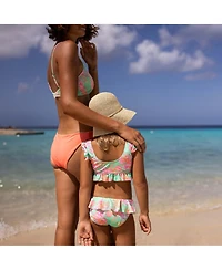 Snapper Rock Little Girls Coastal Shells Sustainable Frilled Crop Bikini
