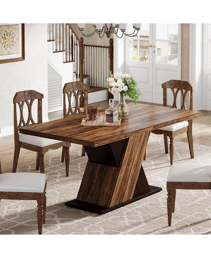 Tribesigns Farmhouse Dining Table for 4-6 People, 55-Inch Rectangle Kitchen Table, Wood Dining Room Table, Dinner Table