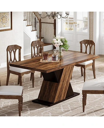 Tribesigns Farmhouse Dining Table for 4-6 People, 55-Inch Rectangle Kitchen Table, Wood Dining Room Table, Dinner Table for Dining Room, Kitchen, Livi
