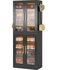 Tribesigns Black Shoe Storage Cabinet with Acrylic Doors and Led Lights, 8-Tier Tall Entryway Organizer Rack Adjustable Shelves & Hanging Ho
