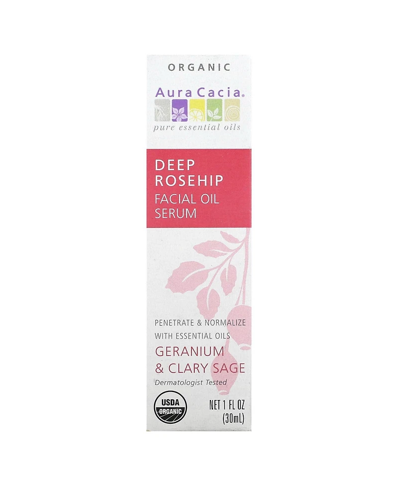 Aura Cacia Organic Deep Rosehip Facial Oil Serum Geranium & Clary Sage