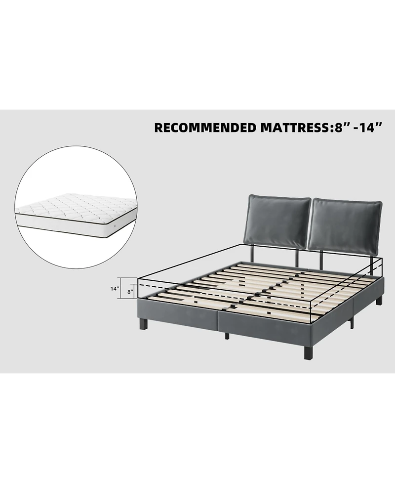 gaomon Queen Bed Frame, Metal Bed Frame with Removable Pillow Back, Platform Bed Frame with Wood Slat Support