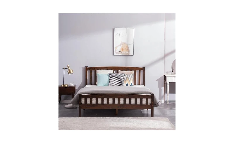 Slickblue Walnut Queen Vertical Strip Bed - Modern Design for Stylish Bedrooms