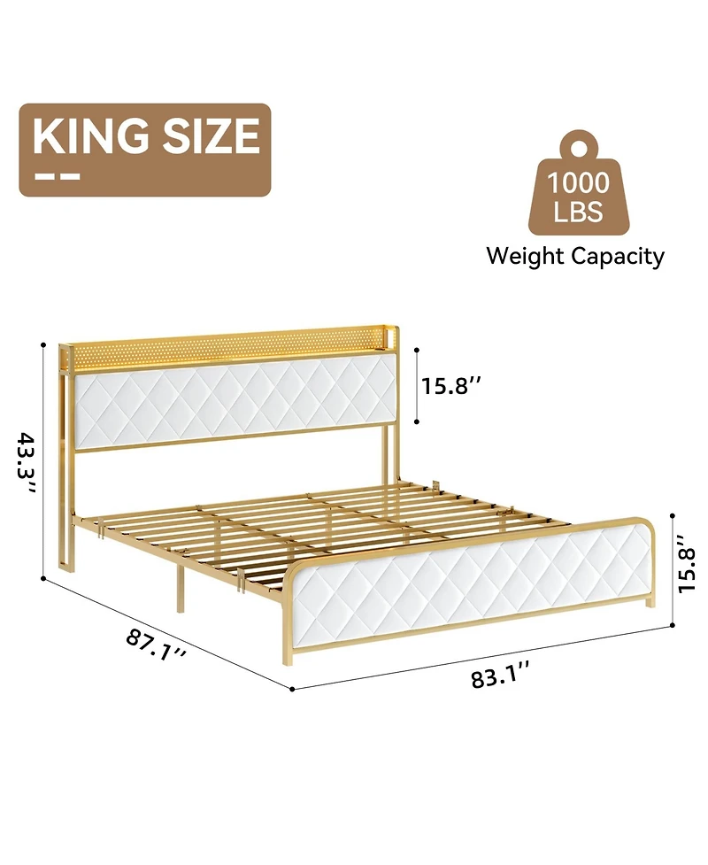 gaomon King Bed Frame,Velvet Upholstered Platform Bed Frame with Diamond Tufted Headboard, No Box Spring Needed