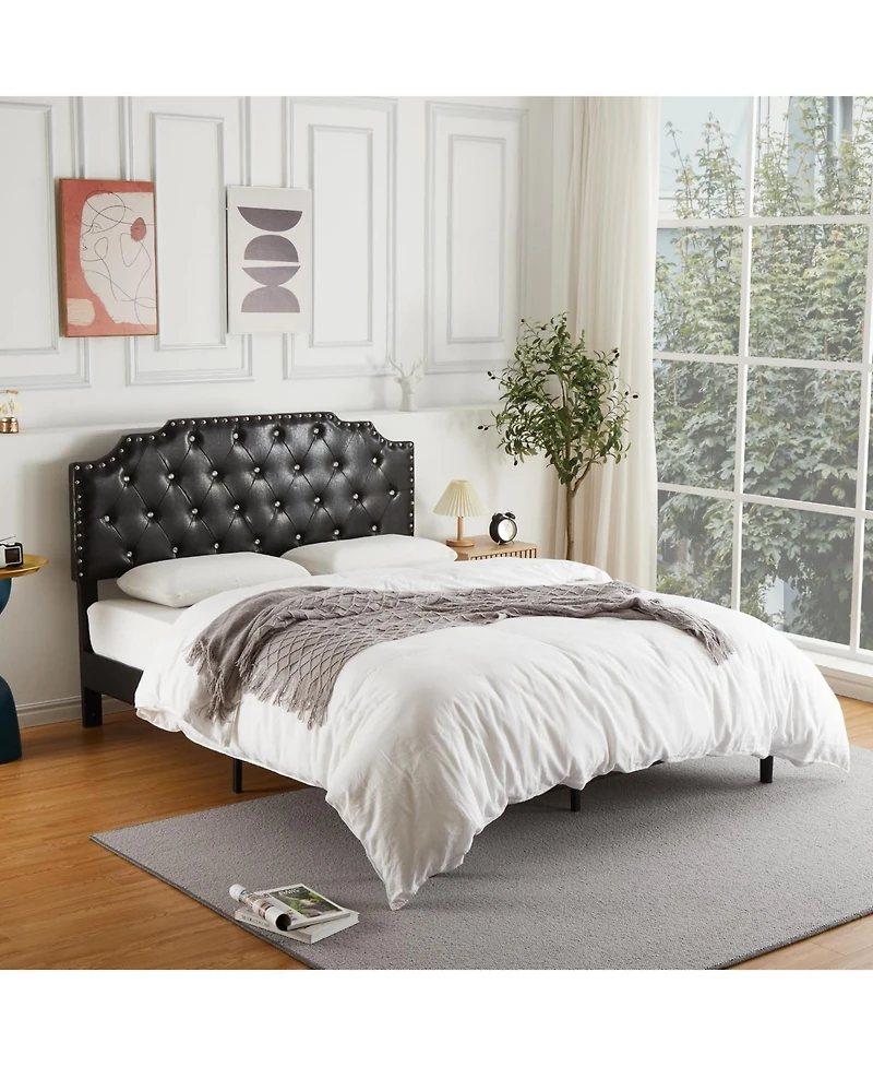 gaomon King Size Bed Frame, Metal Platform Bed Frame with Pu Leather Upholstered Headboard, Strong Slat Support, Easy Assembly, Black