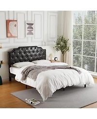 gaomon King Size Bed Frame, Metal Platform Bed Frame with Pu Leather Upholstered Headboard, Strong Slat Support, Easy Assembly, Black