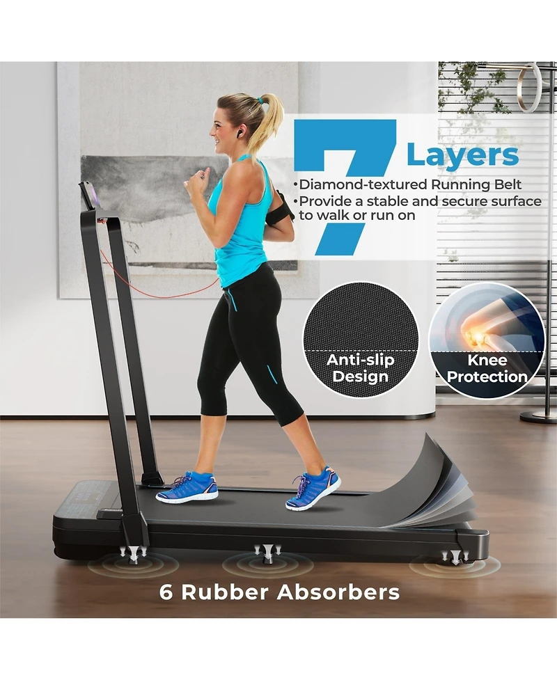 Hongge 2-in-1 Folding Treadmill with 300 Lbs Capacity, Remote Control, and Shock Absorption