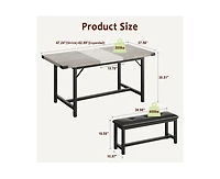 gaomon Dining Table Set for 4-6, 63" Dining Table Set, Extendable Kitchen Table with 2 Upholstered Benches, Strong Metal Frame Dinner Room Extendable