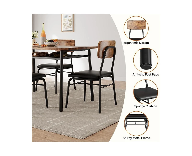 gaomon 3-Piece Dining Table Set, Modern Kitchen Table Set for 2, Dining Table and Chairs for 2 with Metal Frame, Storage Rack, Square Table and 2 Padd