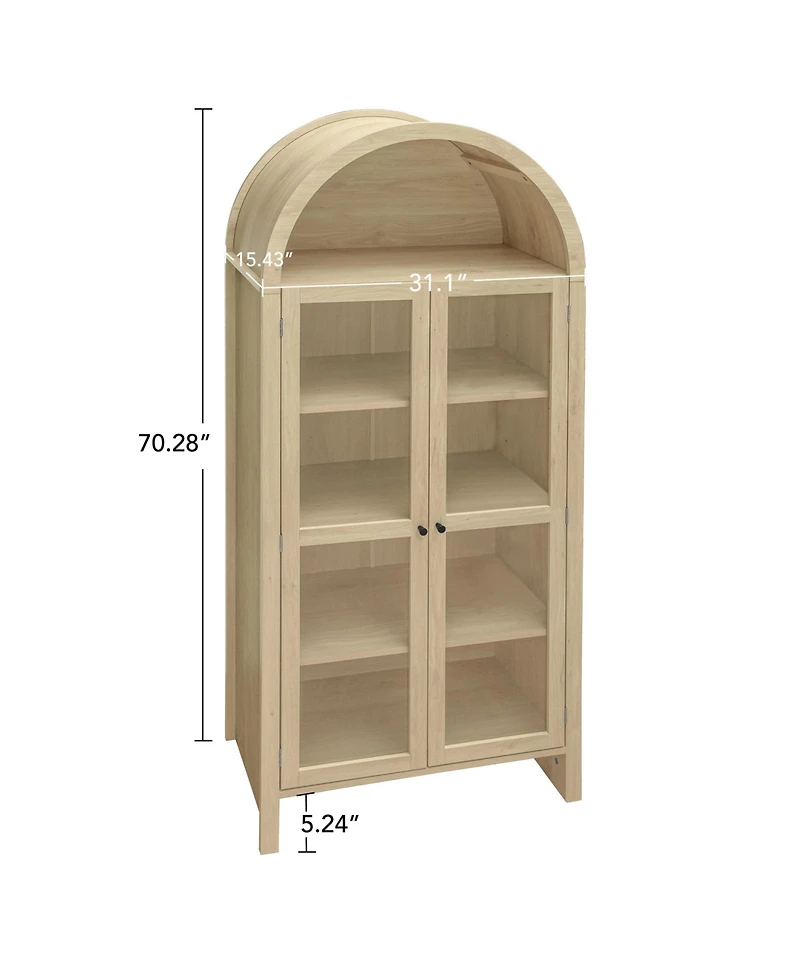 Lovmor 70.28" Tall Arched Kitchen Pantry, Modern Farmhouse Wood Kitchen Storage Cabinets ,Arched Storage Display Cabinet ,Natural