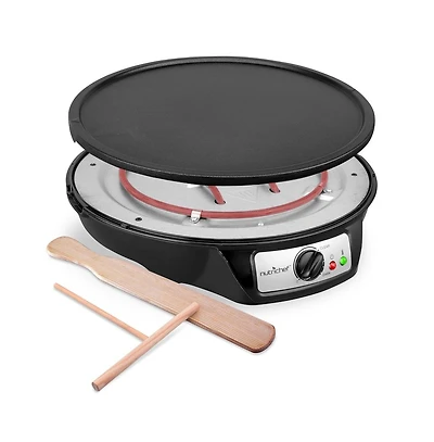 NutriChef Electric Crepe Maker and Griddle with Adjustable Temperature Control, 12-Inch Nonstick Plate - PCRM15D