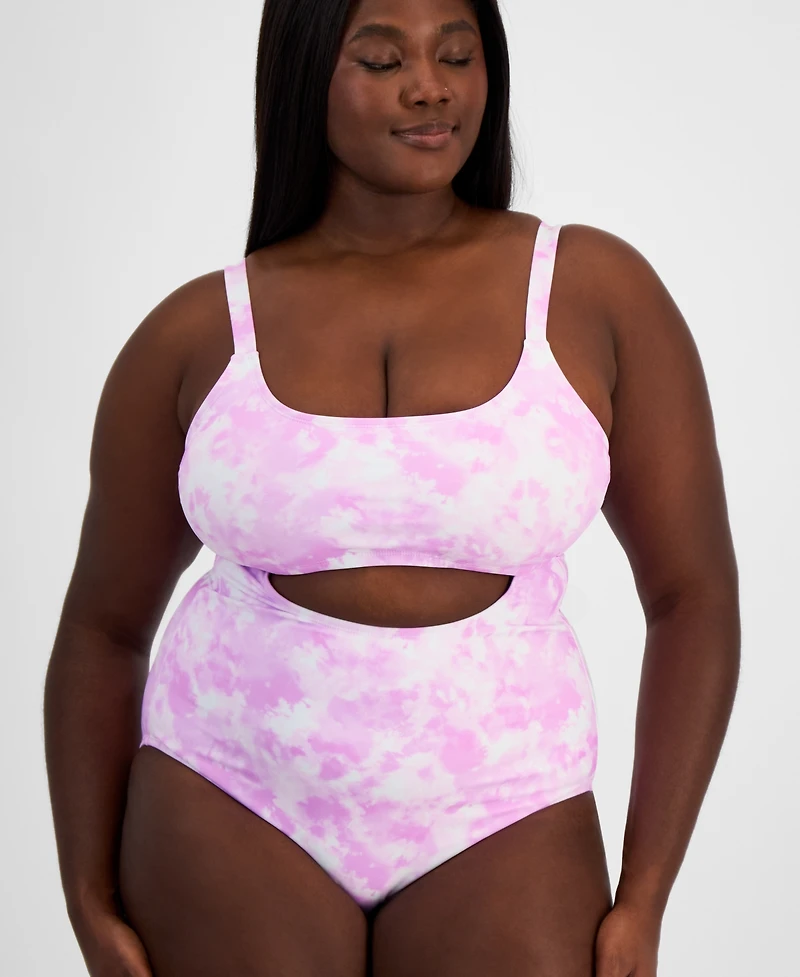 Salt + Cove Trendy Plus Tie-Dye Cutout One-Piece Swimsuit, Created for Macy's