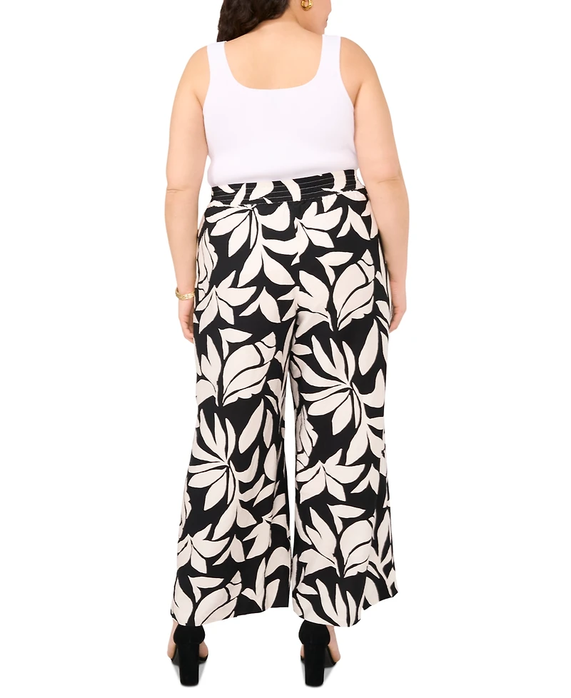 Vince Camuto Plus Printed Smocked-Waist Wide-Leg Pants