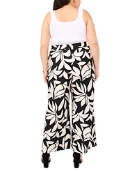 Vince Camuto Plus Printed Smocked-Waist Wide-Leg Pants