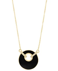 Effy Onyx (19mm) & Diamond (1/20 ct. t.w.) Pendant Necklace in 14k Yellow Gold, 16" + 2" extender