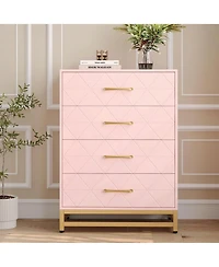 gaomon Dresser For Bedroom With 4 Drawers And Metal Handle,Chest Of Drawers, Sturdy Frame Modern Bedroom Furniture, Wood Dressers With Drawers
