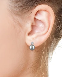 Effy Cultured Black Tahitian Pearl (9mm) & Diamond (1/4 ct. t.w.) Stud Earrings in 14k White Gold