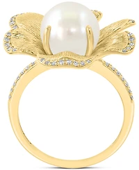 Effy Cultured Freshwater Pearl (9-1/2mm) & Diamond (1/6 ct. t.w.) Flower Statement Ring in 14k Yellow Gold