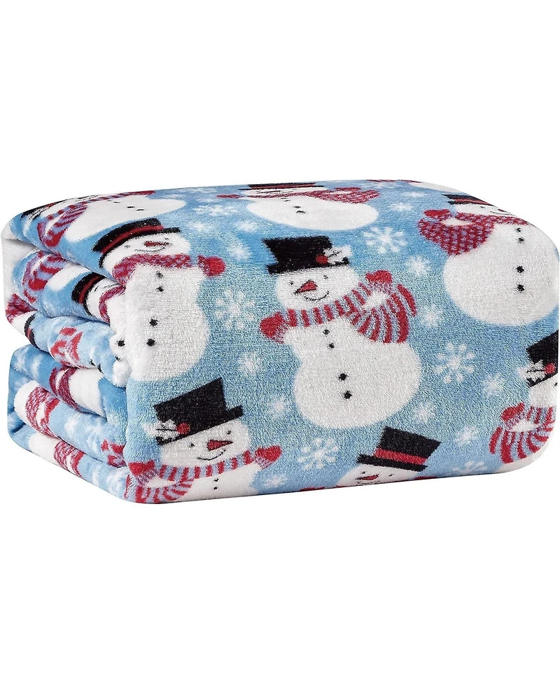 Kate Aurora Winter Blues Christmas Snowman Ultra Soft And Plush Throw Blanket