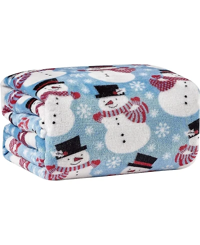 Kate Aurora Winter Blues Christmas Snowman Ultra Soft And Plush Throw Blanket