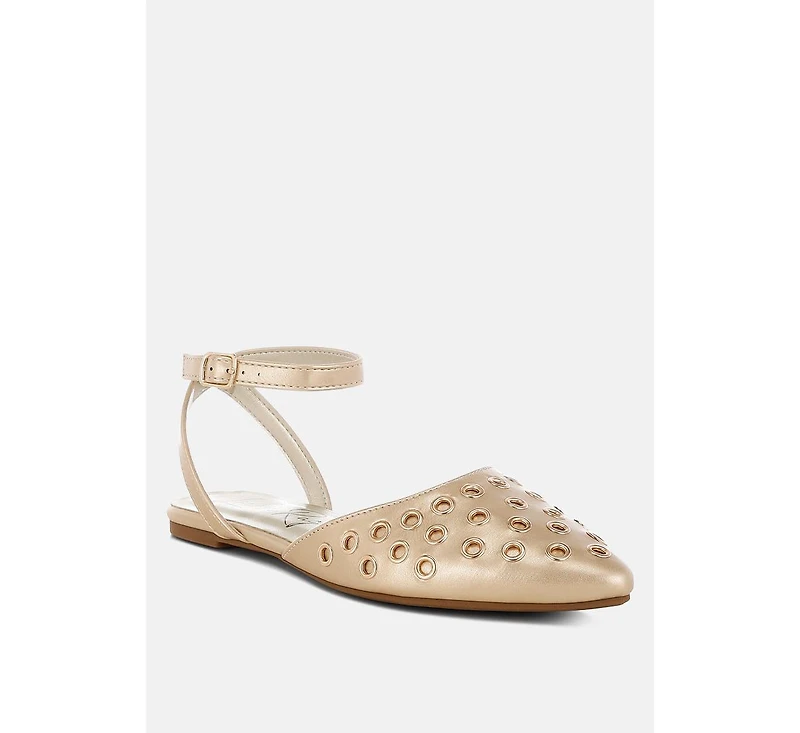 Chalcis Metallic Eyelet Detail Flat Sandals