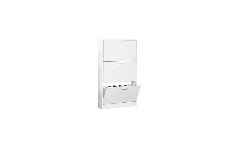 Narrow Shoe Cabinet for Entryway – 3-Tier Flip-Down Shoe Rack & Wood Organizer for Small Spaces